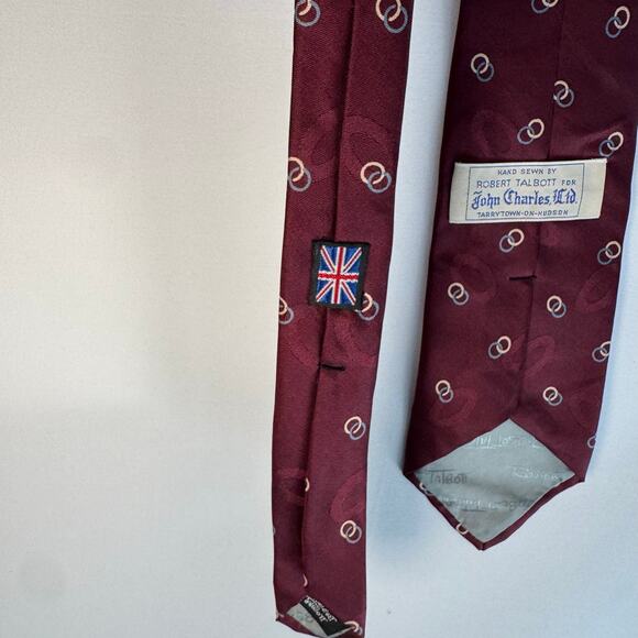 Robert Talbott Men’s Silk Tie Burgundy Handblock Print Sewn Made in USA England - Picture 7 of 8